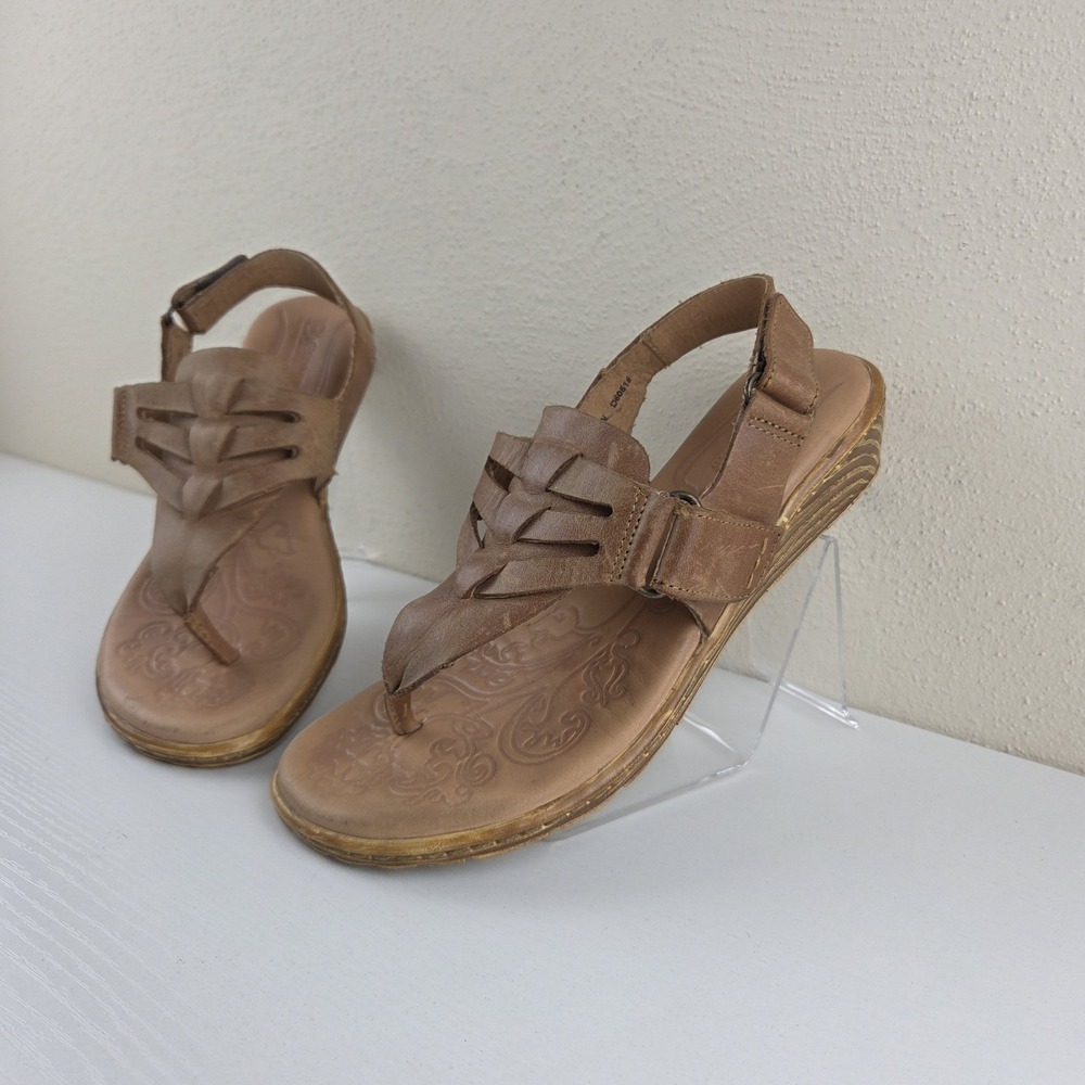 Born Karis Brown Leather Wedge Slingback Thong Sandals Braided Wmns Sz 6/36.5 M